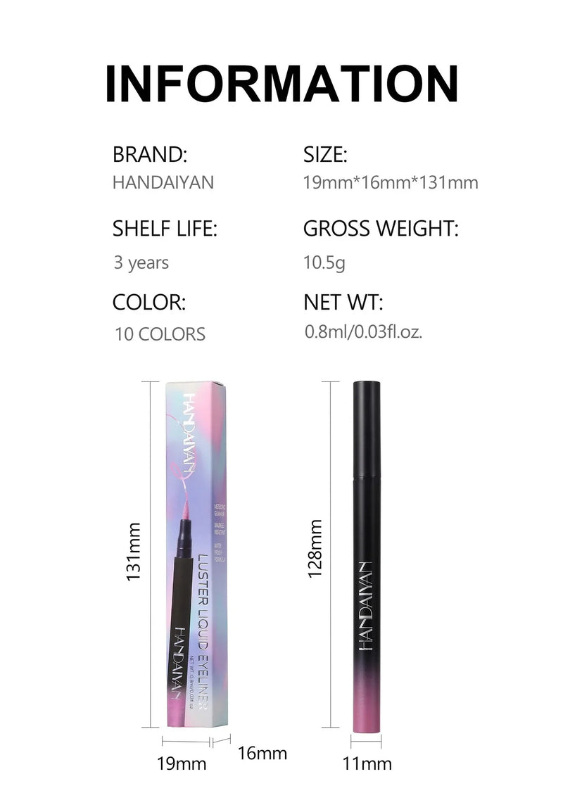 Diamond Shiny Eye Liner Eyeshadow Waterproof Quick-dry Silver Gold Metellic Pearlescent Liquid Eyeliner Silkworm Brighten Makeup