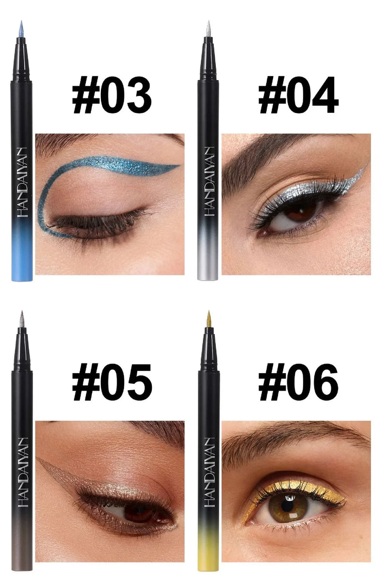 Diamond Shiny Eye Liner Eyeshadow Waterproof Quick-dry Silver Gold Metellic Pearlescent Liquid Eyeliner Silkworm Brighten Makeup